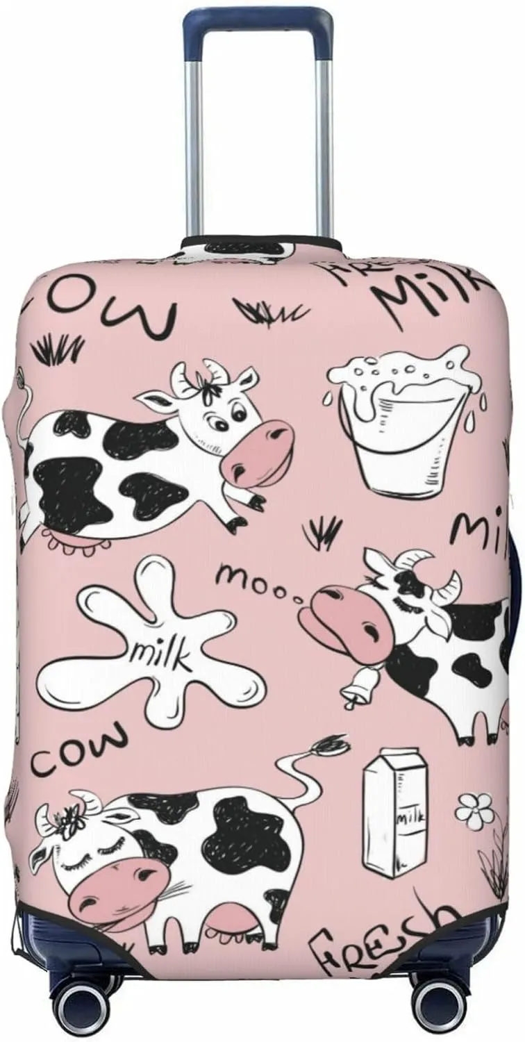 Travel Luggage Cover Suitcase Elastic Washable Stretch Funny Cows Milk Pink Suitcase Protector Bag,Anti-Scratch Dust-Proof With Zipper Closure