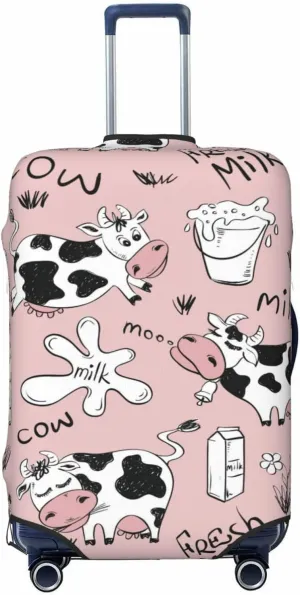 Travel Luggage Cover Suitcase Elastic Washable Stretch Funny Cows Milk Pink Suitcase Protector Bag,Anti-Scratch Dust-Proof With Zipper Closure