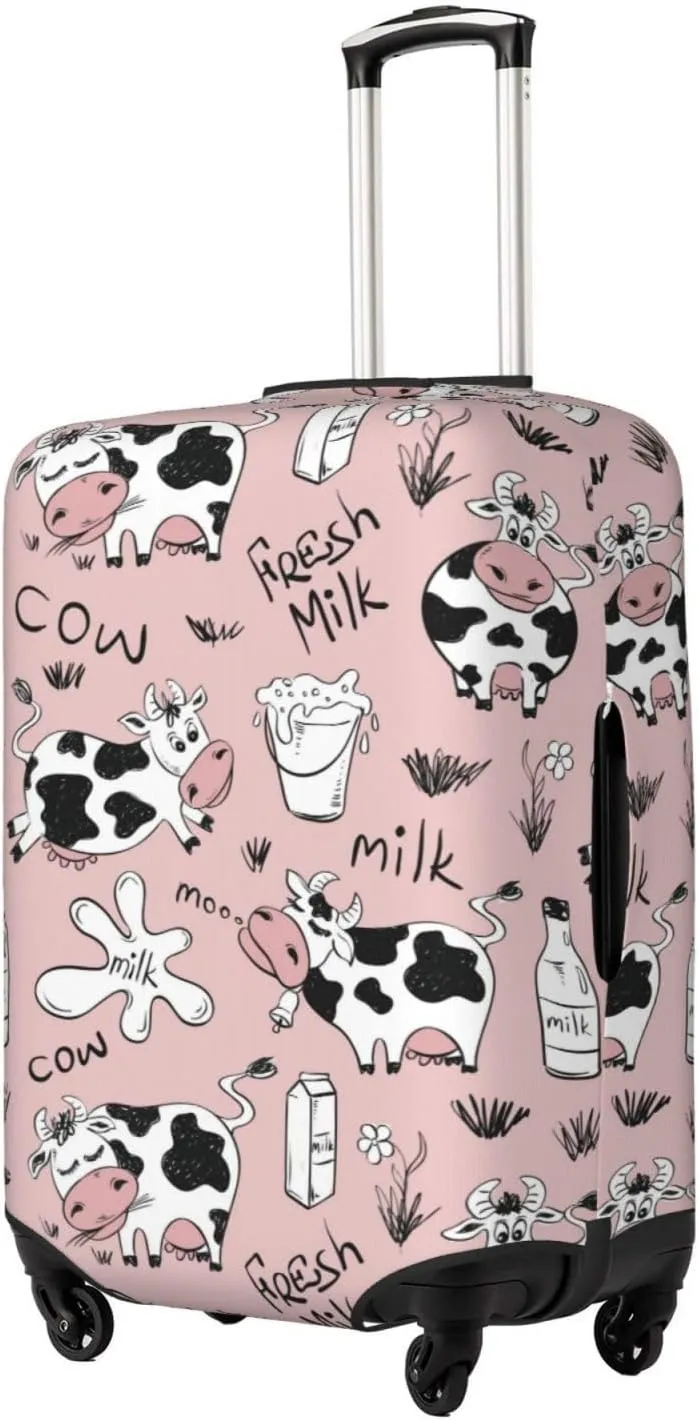 Travel Luggage Cover Suitcase Elastic Washable Stretch Funny Cows Milk Pink Suitcase Protector Bag,Anti-Scratch Spandex Double-Sided Baggage Covers For Wheeled Suitcase Kid Adult