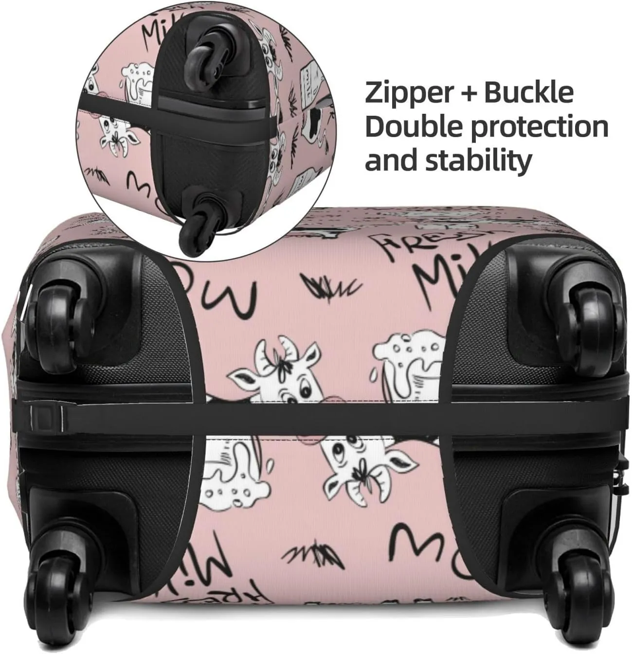 Travel Luggage Cover Suitcase Elastic Washable Stretch Funny Cows Milk Pink Suitcase Protector Bag,Anti-Scratch Spandex Double-Sided Baggage Covers For Wheeled Suitcase Kid Adult