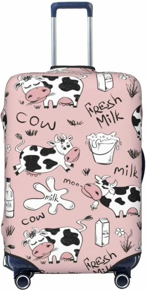 Travel Luggage Cover Suitcase Elastic Washable Stretch Funny Cows Milk Pink Suitcase Protector Bag,Anti-Scratch Spandex Double-Sided Baggage Covers For Wheeled Suitcase Kid Adult
