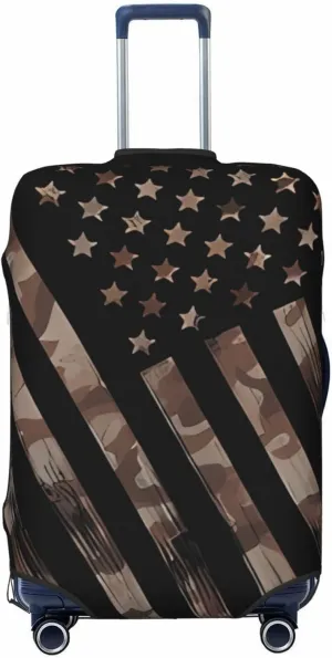 Travel Luggage Cover Suitcase Elastic Washable Stretch Grunge Camouflage American Flag Suitcase Protector Bag,Anti-Scratch Dust-Proof With Zipper Closure Baggage Covers For Wheeled Suitcase Kid Adult