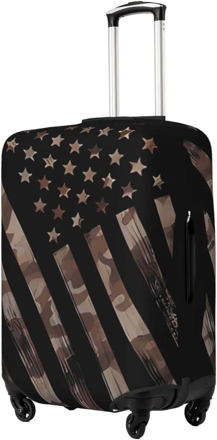 Travel Luggage Cover Suitcase Elastic Washable Stretch Grunge Camouflage American Flag Suitcase Protector Bag,Anti-Scratch Dust-Proof With Zipper Closure Baggage Covers For Wheeled Suitcase Kid Adult