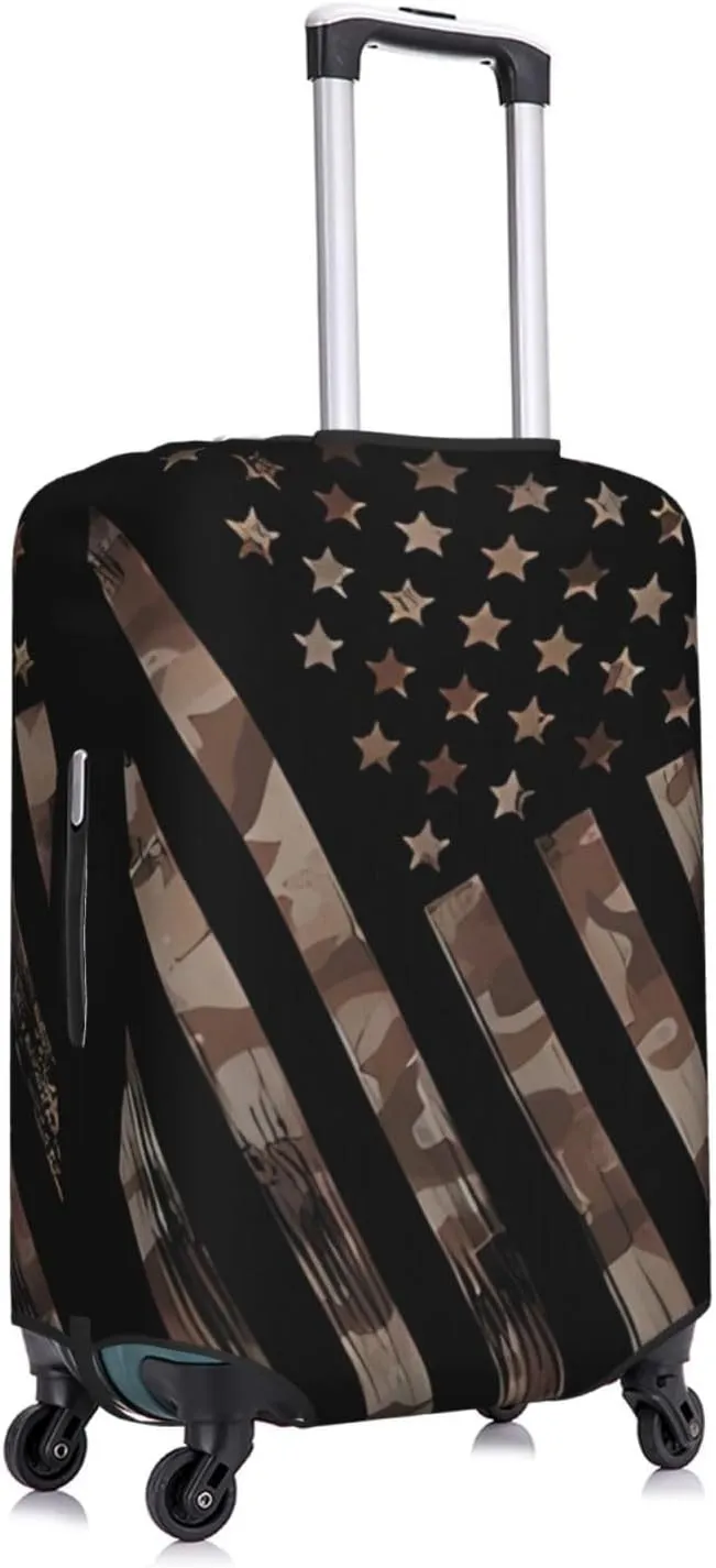 Travel Luggage Cover Suitcase Elastic Washable Stretch Grunge Camouflage American Flag Suitcase Protector Bag,Anti-Scratch Dust-Proof With Zipper Closure Baggage Covers For Wheeled Suitcase Kid Adult