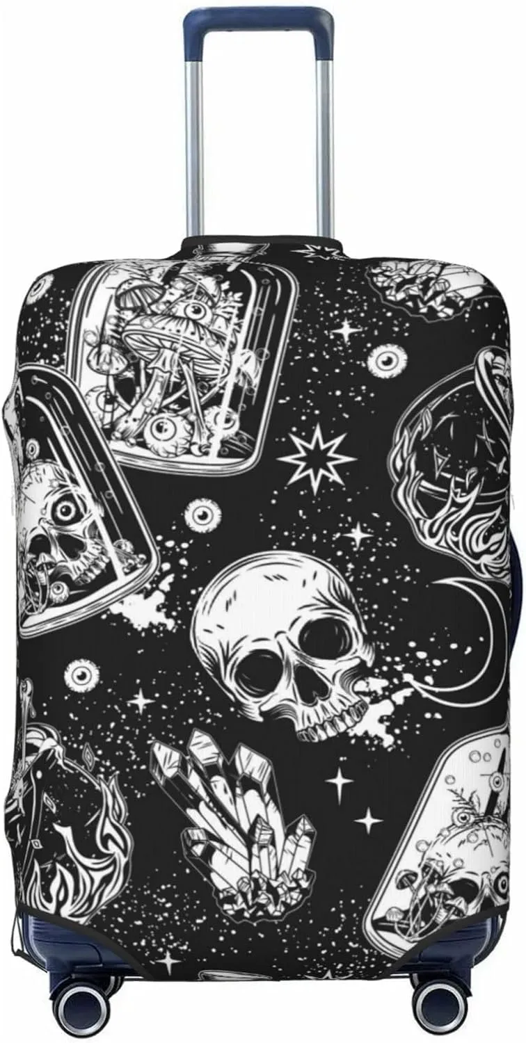 Travel Luggage Cover Suitcase Elastic Washable Stretch Halloween Witch Cauldron Bottle Skulls Suitcase Protector Bag,Anti-Scratch Spandex Double-Sided Baggage Covers For Wheeled Suitcase Kid Adult