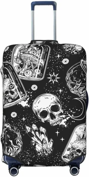 Travel Luggage Cover Suitcase Elastic Washable Stretch Halloween Witch Cauldron Bottle Skulls Suitcase Protector Bag,Anti-Scratch Spandex Double-Sided Baggage Covers For Wheeled Suitcase Kid Adult
