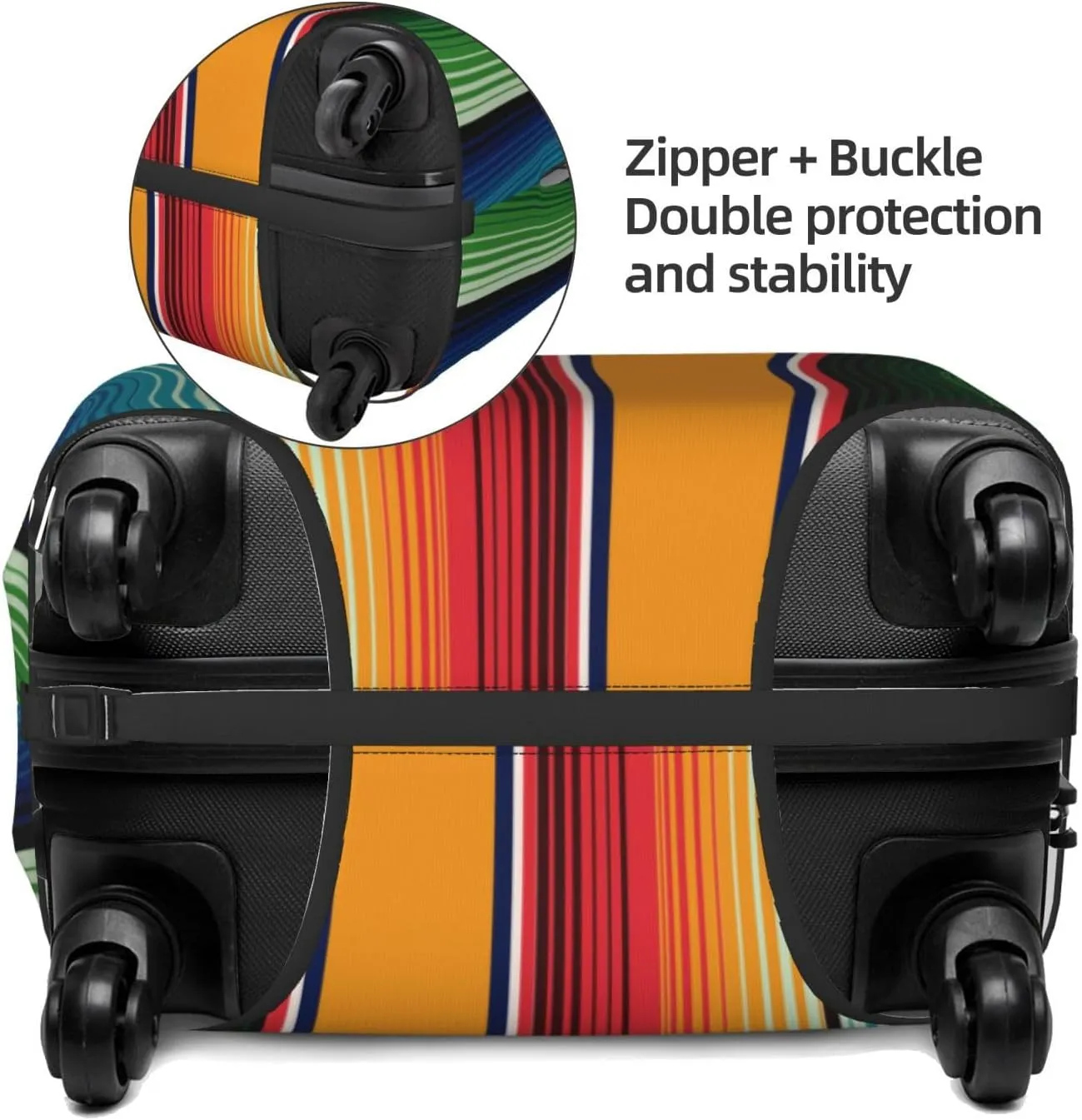 Travel Luggage Cover Suitcase Elastic Washable Stretch Mexican Serape Stripes Suitcase Protector Bag,Anti-Scratch Spandex Double-Sided Baggage Covers For Wheeled Suitcase Kid Adult