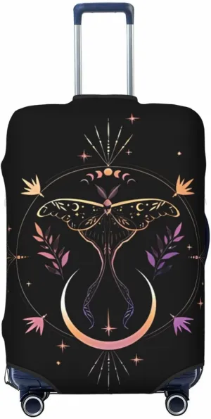 Travel Luggage Cover Suitcase Elastic Washable Stretch Moon Moth Boho Astrology Suitcase Protector Bag,Anti-Scratch Spandex With Zipper Closure Baggage Covers For Wheeled Suitcase Kid Adult