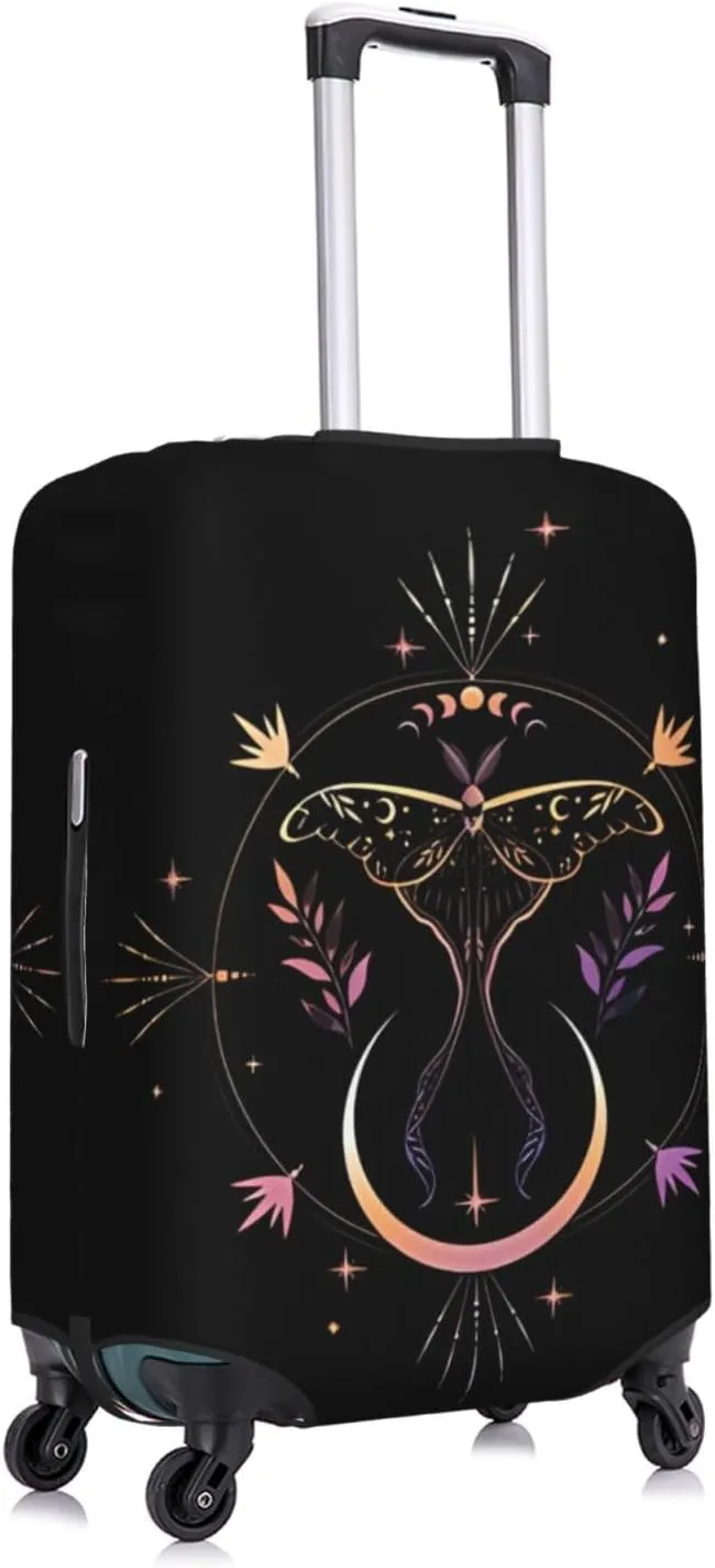 Travel Luggage Cover Suitcase Elastic Washable Stretch Moon Moth Boho Astrology Suitcase Protector Bag,Anti-Scratch Spandex With Zipper Closure Baggage Covers For Wheeled Suitcase Kid Adult