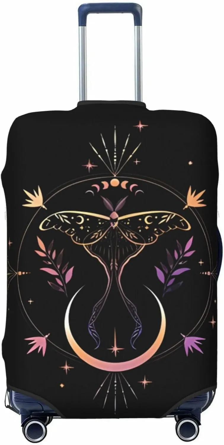 Travel Luggage Cover Suitcase Elastic Washable Stretch Moon Moth Boho Astrology Suitcase Protector Bag,Anti-Scratch Spandex With Zipper Closure Baggage Covers For Wheeled Suitcase Kid Adult