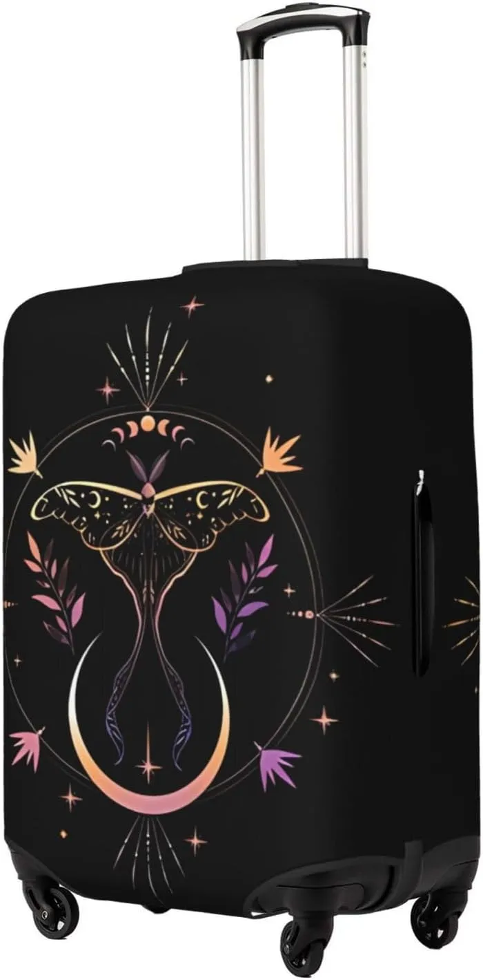 Travel Luggage Cover Suitcase Elastic Washable Stretch Moon Moth Boho Astrology Suitcase Protector Bag,Anti-Scratch Spandex With Zipper Closure Baggage Covers For Wheeled Suitcase Kid Adult