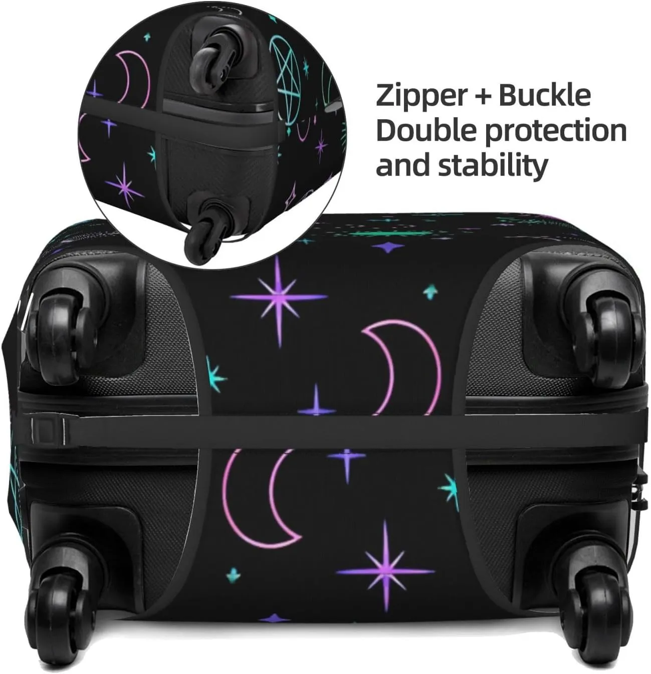 Travel Luggage Cover Suitcase Elastic Washable Stretch Mystical Esoteric Sun Moon Suitcase Protector Bag,Anti-Scratch Dust-Proof Double-Sided Baggage Covers For Wheeled Suitcase Kid Adult,Medium
