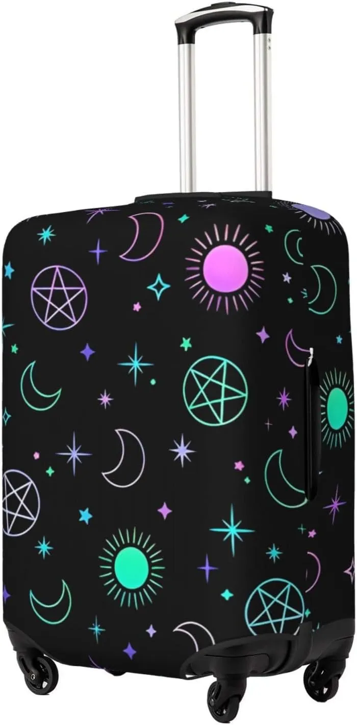 Travel Luggage Cover Suitcase Elastic Washable Stretch Mystical Esoteric Sun Moon Suitcase Protector Bag,Anti-Scratch Dust-Proof Double-Sided Baggage Covers For Wheeled Suitcase Kid Adult,Medium