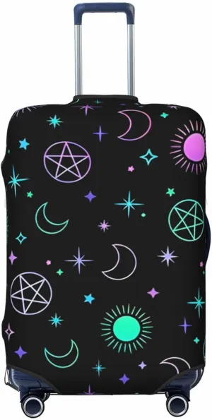 Travel Luggage Cover Suitcase Elastic Washable Stretch Mystical Esoteric Sun Moon Suitcase Protector Bag,Anti-Scratch Dust-Proof Double-Sided Baggage Covers For Wheeled Suitcase Kid Adult,Medium