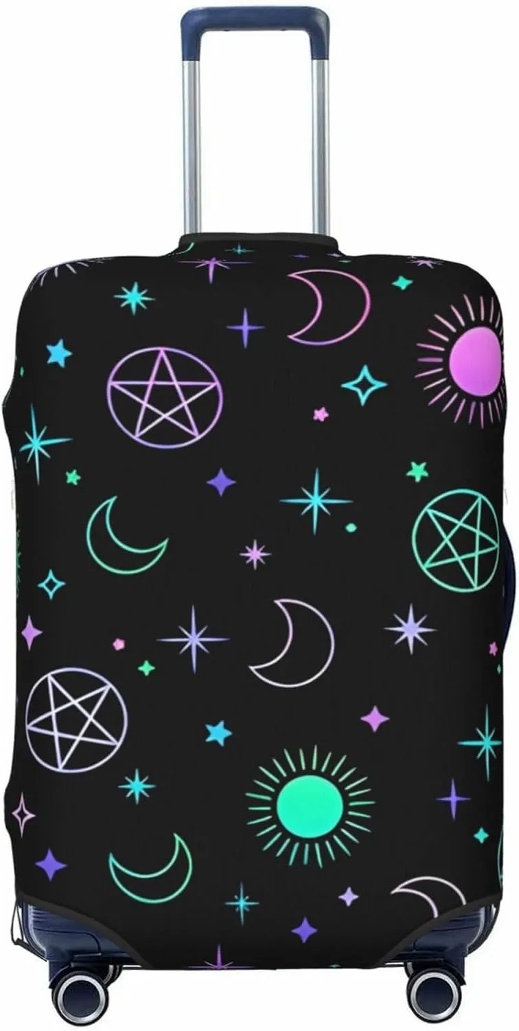Travel Luggage Cover Suitcase Elastic Washable Stretch Mystical Esoteric Sun Moon Suitcase Protector Bag,Anti-Scratch Dust-Proof Double-Sided Baggage Covers For Wheeled Suitcase Kid Adult,Medium
