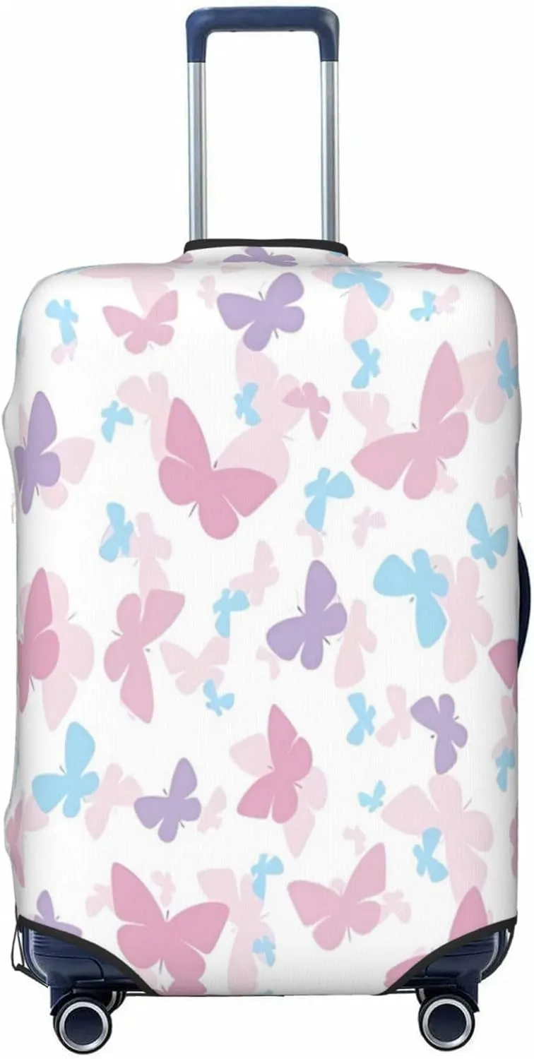 Travel Luggage Cover Suitcase Elastic Washable Stretch Pink Blue Butterflies Suitcase Protector Bag,Anti-Scratch Dust-Proof Double-Sided Baggage Covers For Wheeled Suitcase Kid Adult,Large