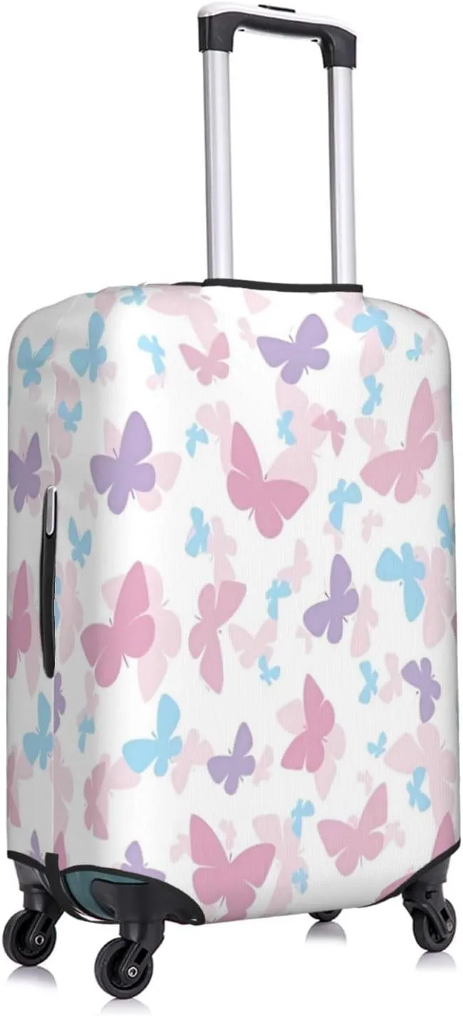 Travel Luggage Cover Suitcase Elastic Washable Stretch Pink Blue Butterflies Suitcase Protector Bag,Anti-Scratch Dust-Proof Double-Sided Baggage Covers For Wheeled Suitcase Kid Adult,Large