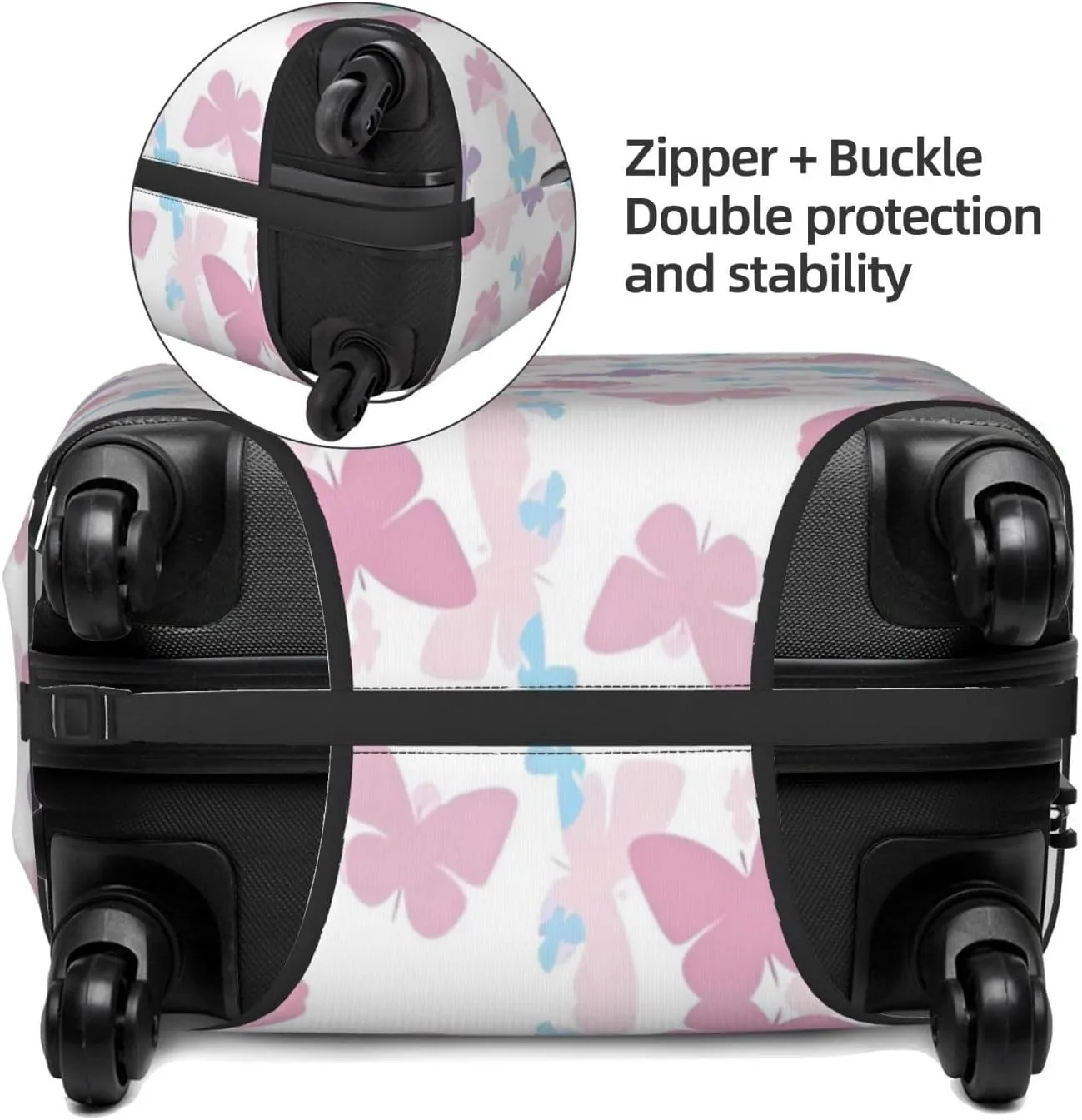 Travel Luggage Cover Suitcase Elastic Washable Stretch Pink Blue Butterflies Suitcase Protector Bag,Anti-Scratch Dust-Proof Double-Sided Baggage Covers For Wheeled Suitcase Kid Adult,Large