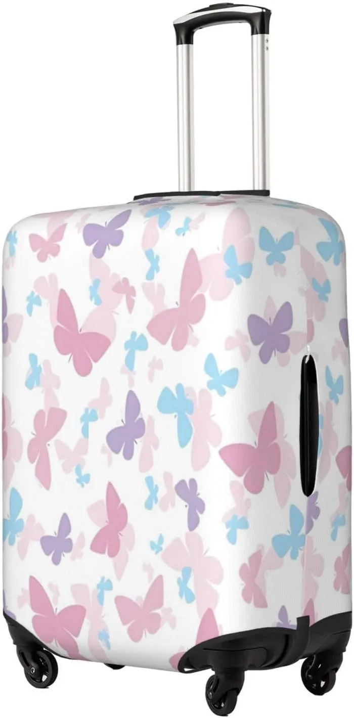 Travel Luggage Cover Suitcase Elastic Washable Stretch Pink Blue Butterflies Suitcase Protector Bag,Anti-Scratch Dust-Proof Double-Sided Baggage Covers For Wheeled Suitcase Kid Adult,Large