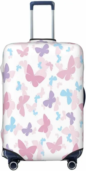 Travel Luggage Cover Suitcase Elastic Washable Stretch Pink Blue Butterflies Suitcase Protector Bag,Anti-Scratch Dust-Proof Double-Sided Baggage Covers For Wheeled Suitcase Kid Adult,Large
