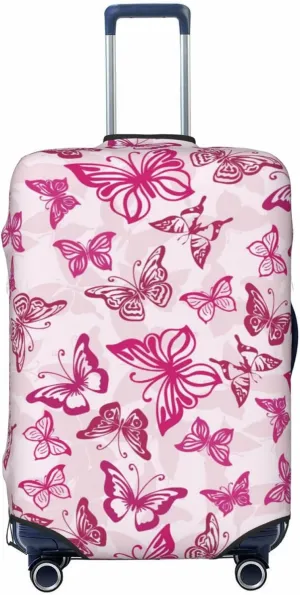 Travel Luggage Cover Suitcase Elastic Washable Stretch Pink Butterflies Silhouettes Suitcase Protector Bag,Anti-Scratch Dust-Proof Double-Sided Baggage Covers For Wheeled Suitcase Kid Adult