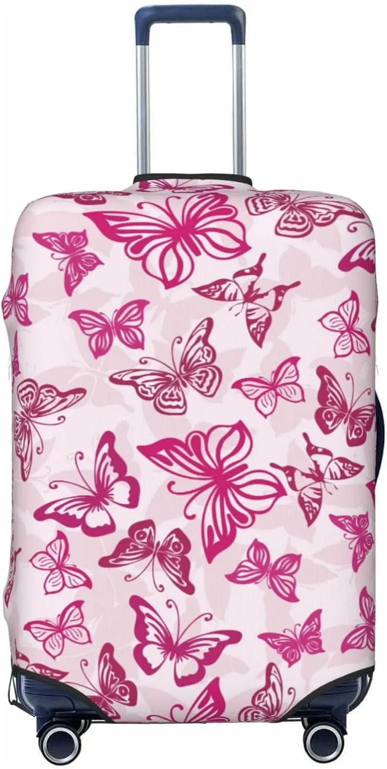 Travel Luggage Cover Suitcase Elastic Washable Stretch Pink Butterflies Silhouettes Suitcase Protector Bag,Anti-Scratch Dust-Proof Double-Sided Baggage Covers For Wheeled Suitcase Kid Adult