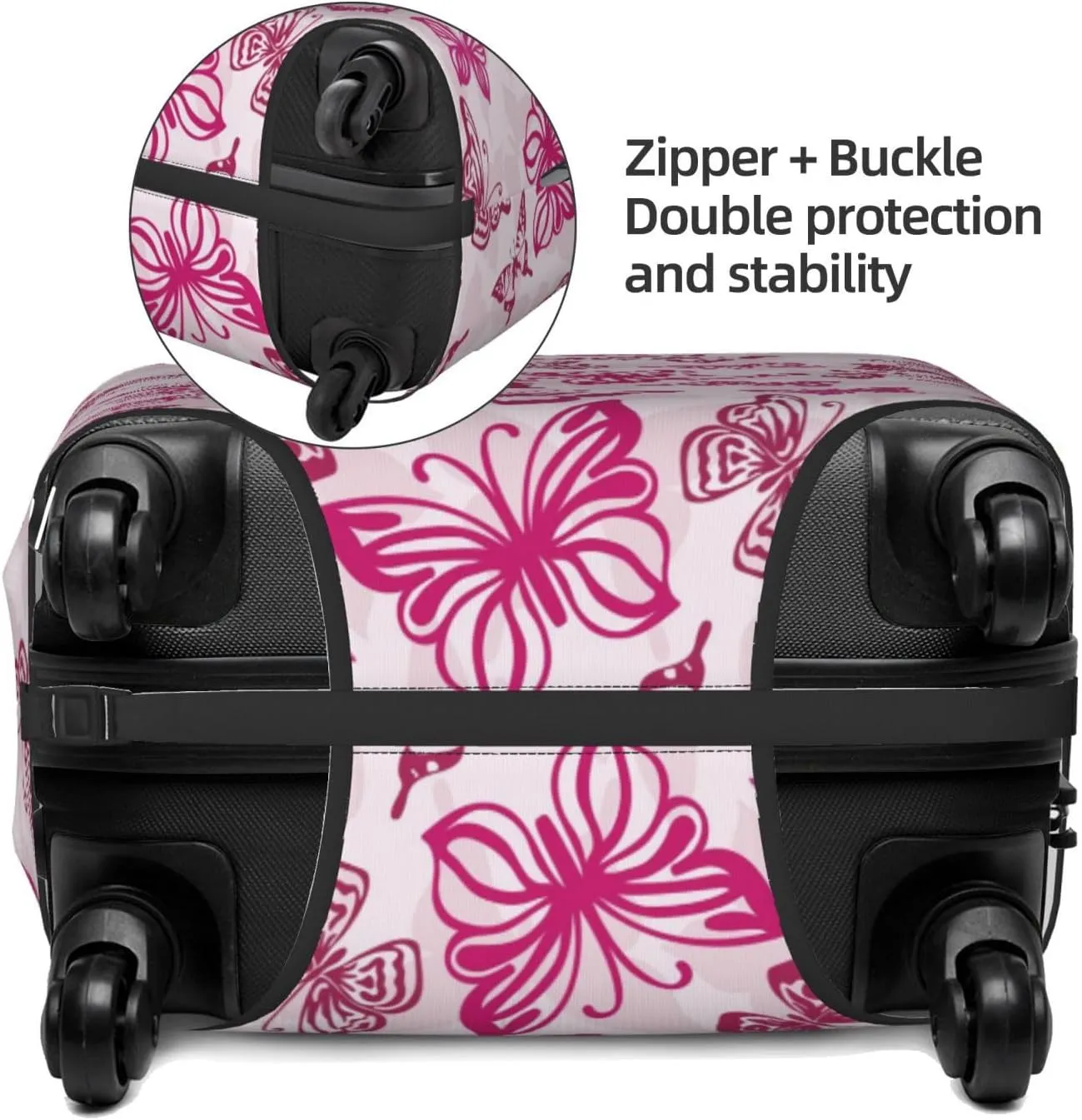 Travel Luggage Cover Suitcase Elastic Washable Stretch Pink Butterflies Silhouettes Suitcase Protector Bag,Anti-Scratch Dust-Proof Double-Sided Baggage Covers For Wheeled Suitcase Kid Adult