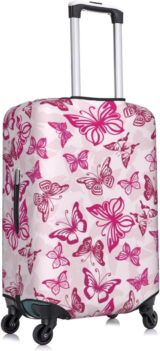 Travel Luggage Cover Suitcase Elastic Washable Stretch Pink Butterflies Silhouettes Suitcase Protector Bag,Anti-Scratch Dust-Proof Double-Sided Baggage Covers For Wheeled Suitcase Kid Adult