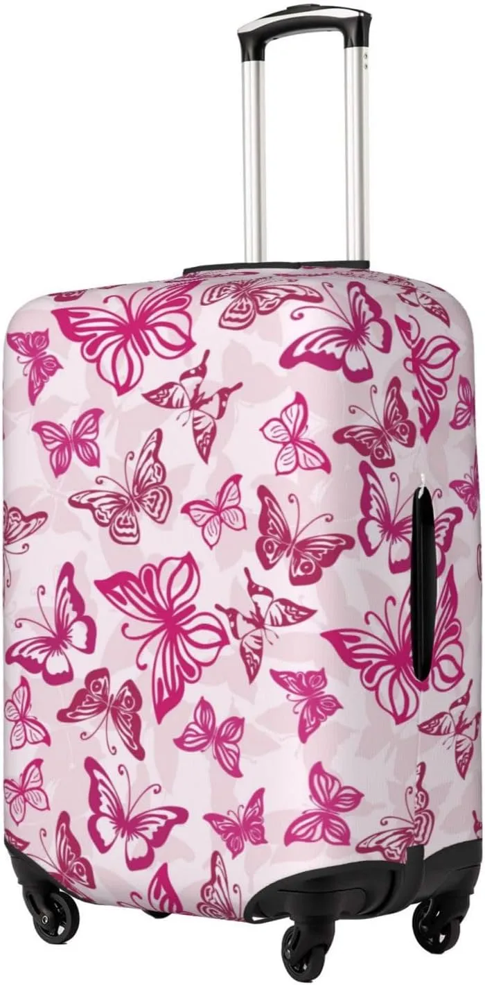 Travel Luggage Cover Suitcase Elastic Washable Stretch Pink Butterflies Silhouettes Suitcase Protector Bag,Anti-Scratch Dust-Proof Double-Sided Baggage Covers For Wheeled Suitcase Kid Adult