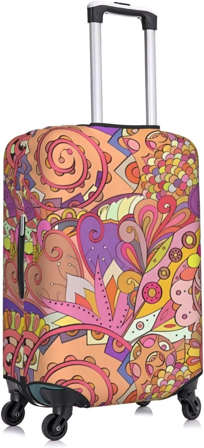 Travel Luggage Cover Suitcase Elastic Washable Stretch Psychedelic Ethnic Doodle Suitcase Protector Bag,Anti-Scratch Spandex Double-Sided Baggage Covers For Wheeled Suitcase Kid Adult