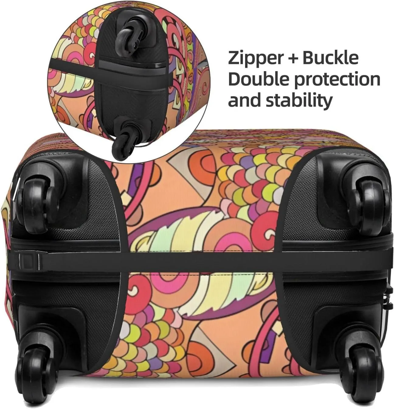 Travel Luggage Cover Suitcase Elastic Washable Stretch Psychedelic Ethnic Doodle Suitcase Protector Bag,Anti-Scratch Spandex Double-Sided Baggage Covers For Wheeled Suitcase Kid Adult