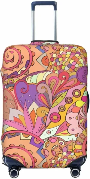 Travel Luggage Cover Suitcase Elastic Washable Stretch Psychedelic Ethnic Doodle Suitcase Protector Bag,Anti-Scratch Spandex Double-Sided Baggage Covers For Wheeled Suitcase Kid Adult
