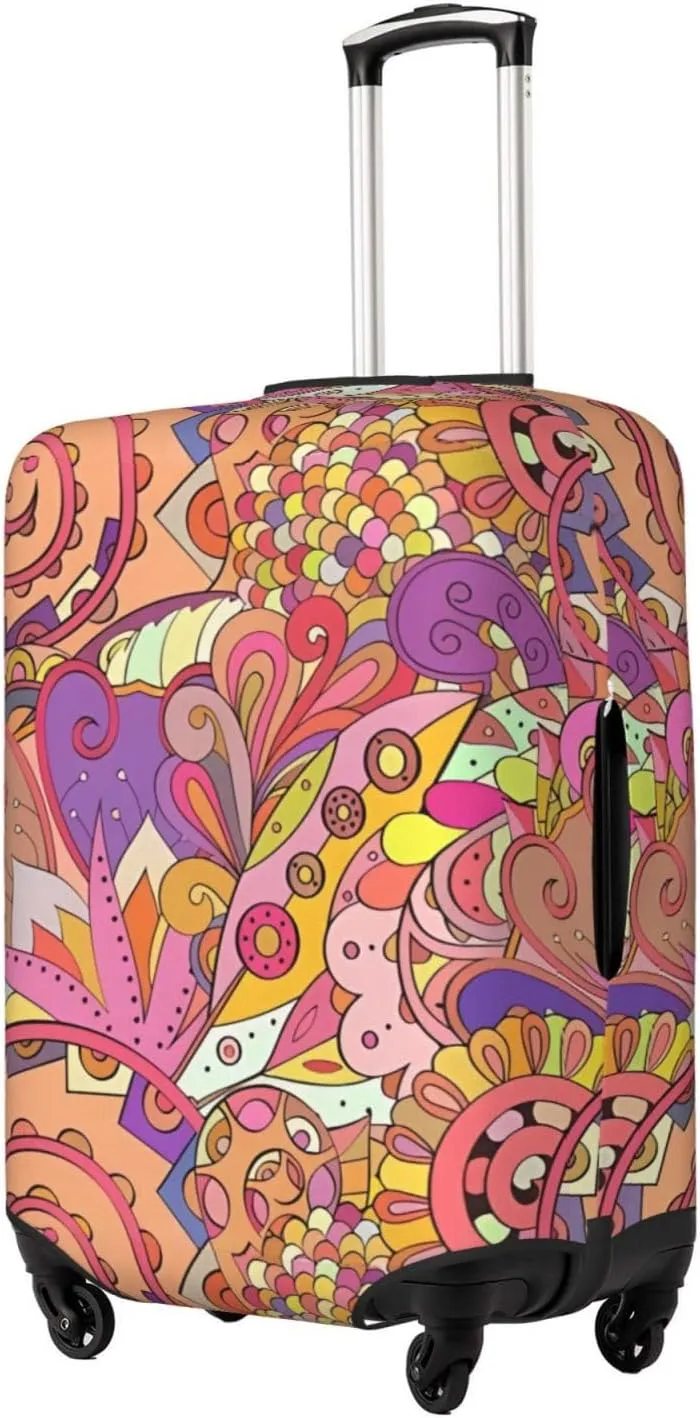 Travel Luggage Cover Suitcase Elastic Washable Stretch Psychedelic Ethnic Doodle Suitcase Protector Bag,Anti-Scratch Spandex Double-Sided Baggage Covers For Wheeled Suitcase Kid Adult