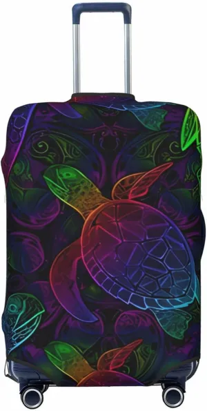 Travel Luggage Cover Suitcase Elastic Washable Stretch Psychedelic Sea Turtle Mandala Suitcase Protector Bag,Anti-Scratch Spandex Double-Sided Baggage Covers For Wheeled Suitcase Kid Adult