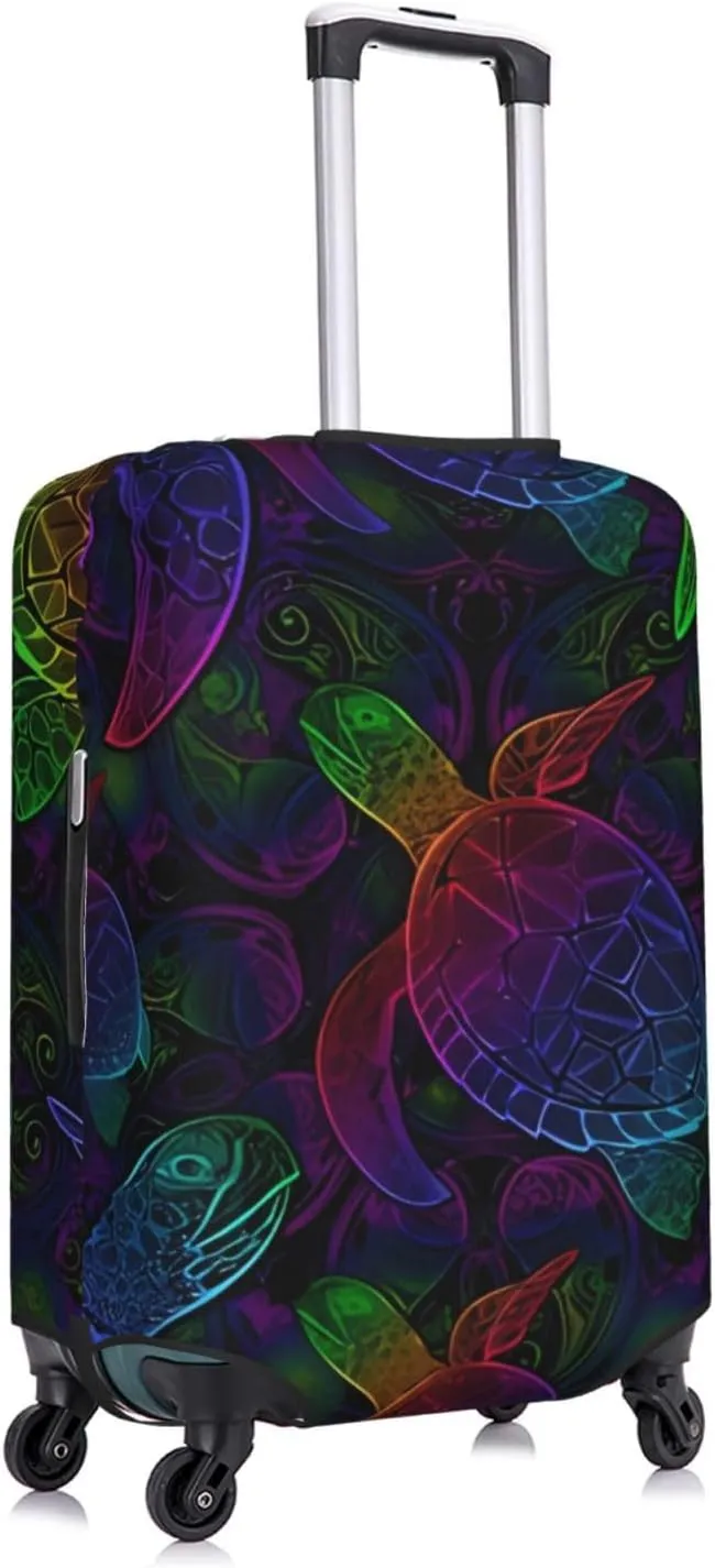 Travel Luggage Cover Suitcase Elastic Washable Stretch Psychedelic Sea Turtle Mandala Suitcase Protector Bag,Anti-Scratch Spandex Double-Sided Baggage Covers For Wheeled Suitcase Kid Adult