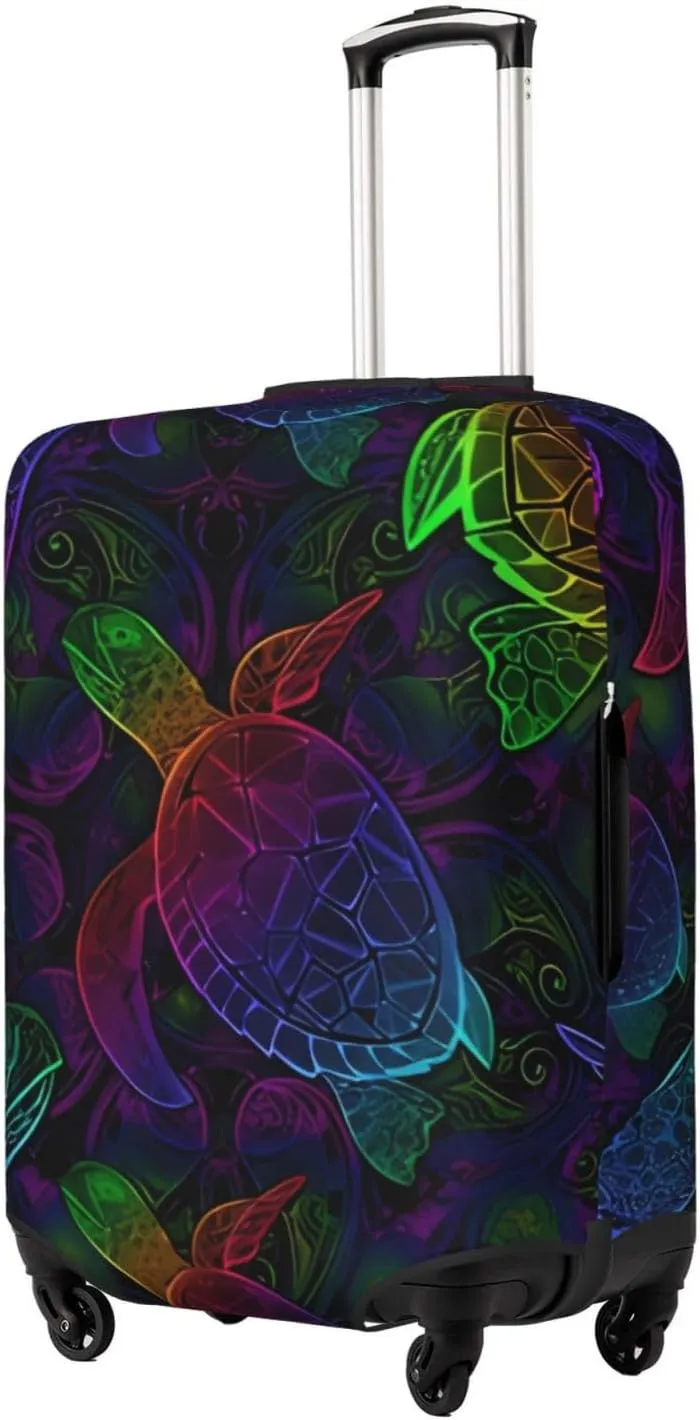 Travel Luggage Cover Suitcase Elastic Washable Stretch Psychedelic Sea Turtle Mandala Suitcase Protector Bag,Anti-Scratch Spandex Double-Sided Baggage Covers For Wheeled Suitcase Kid Adult