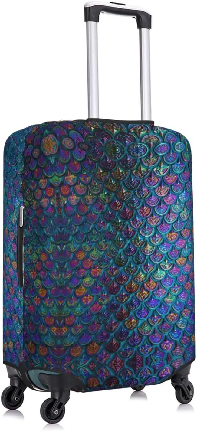 Travel Luggage Cover Suitcase Elastic Washable Stretch Rainbow Fish Scale Texture Suitcase Protector Bag,Anti-Scratch Spandex Double-Sided