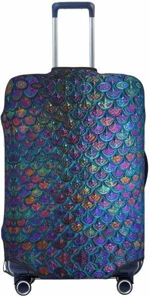 Travel Luggage Cover Suitcase Elastic Washable Stretch Rainbow Fish Scale Texture Suitcase Protector Bag,Anti-Scratch Spandex Double-Sided