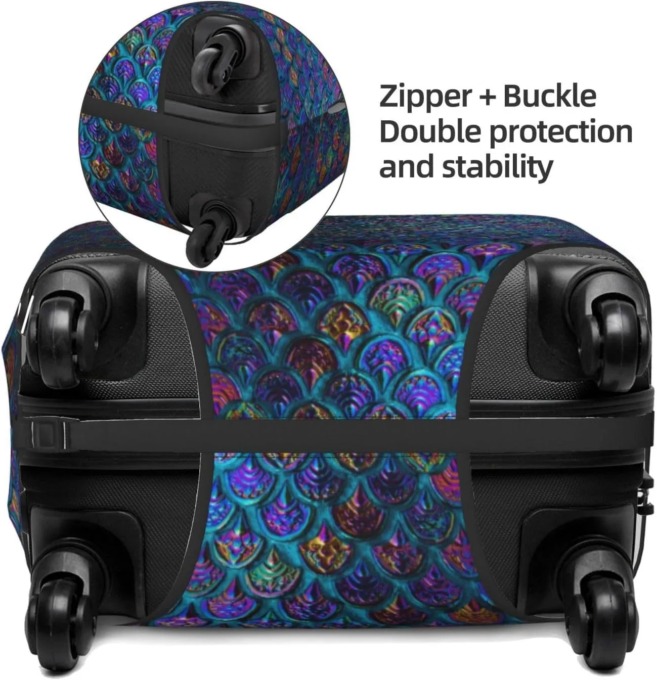 Travel Luggage Cover Suitcase Elastic Washable Stretch Rainbow Fish Scale Texture Suitcase Protector Bag,Anti-Scratch Spandex Double-Sided