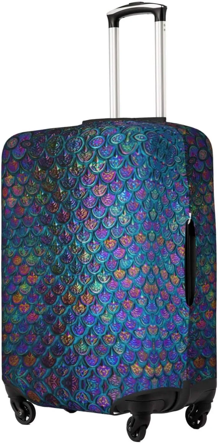 Travel Luggage Cover Suitcase Elastic Washable Stretch Rainbow Fish Scale Texture Suitcase Protector Bag,Anti-Scratch Spandex Double-Sided