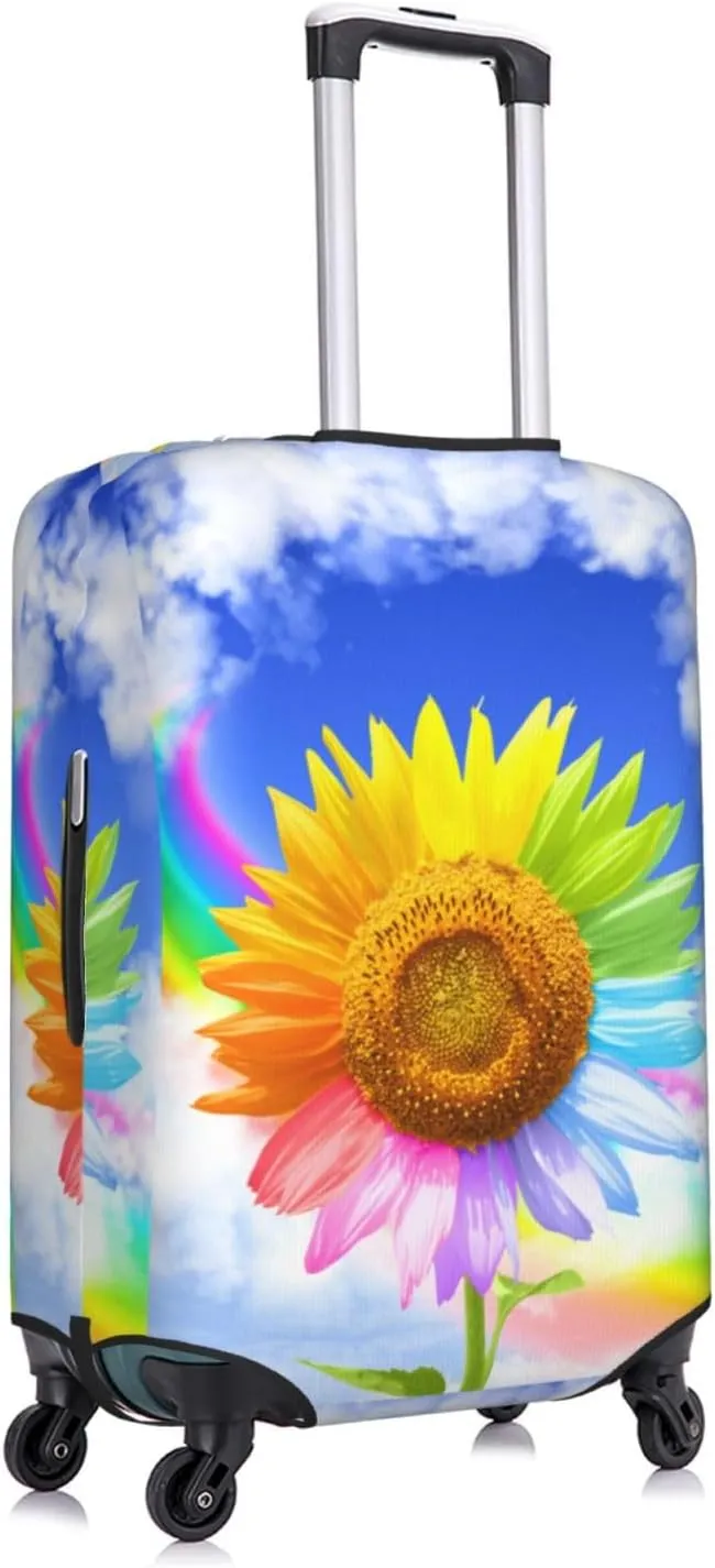 Travel Luggage Cover Suitcase Elastic Washable Stretch Rainbow Sunflower Suitcase Protector Bag,Anti-Scratch Spandex With Zipper Closure Baggage Covers For Wheeled Suitcase Kid Adult