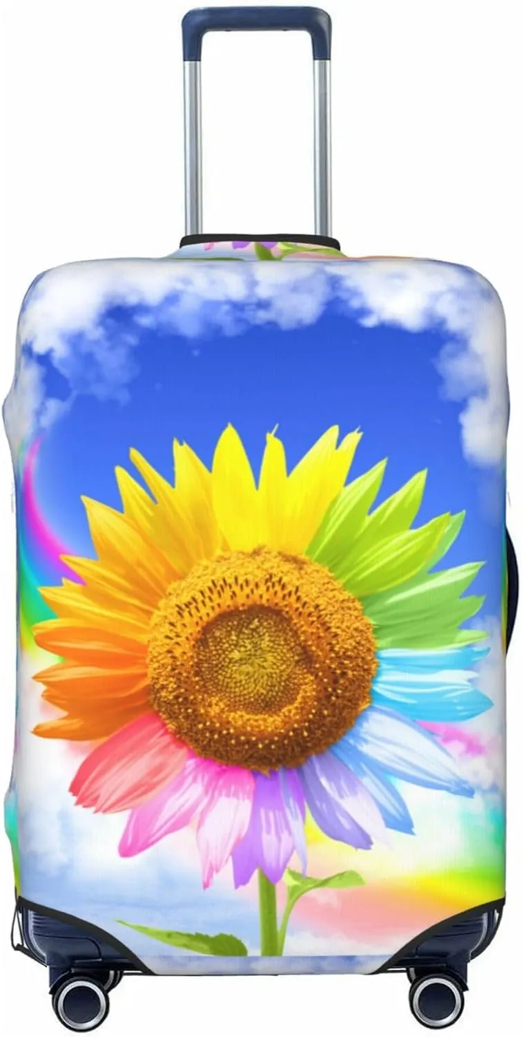 Travel Luggage Cover Suitcase Elastic Washable Stretch Rainbow Sunflower Suitcase Protector Bag,Anti-Scratch Spandex With Zipper Closure Baggage Covers For Wheeled Suitcase Kid Adult