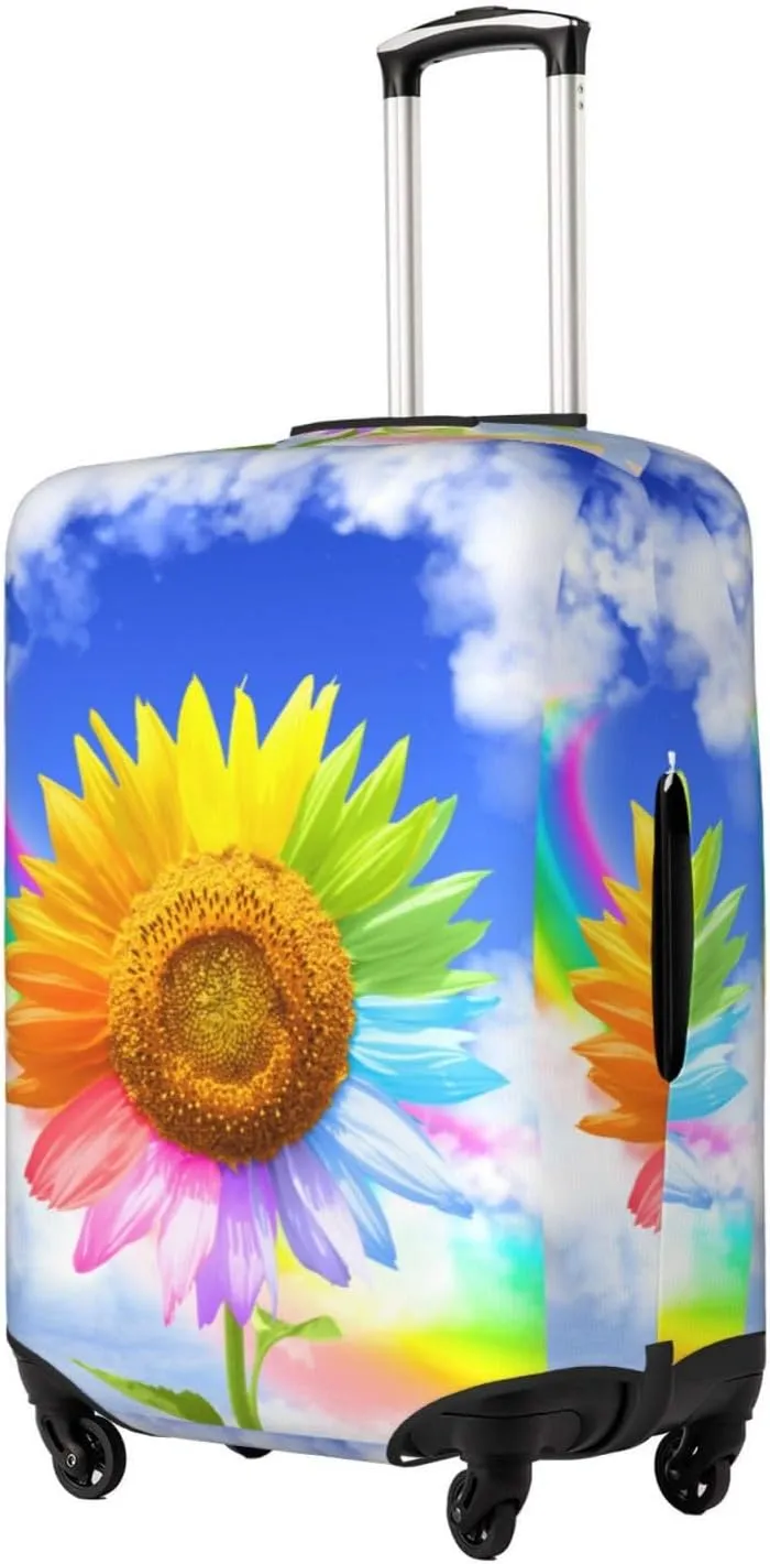 Travel Luggage Cover Suitcase Elastic Washable Stretch Rainbow Sunflower Suitcase Protector Bag,Anti-Scratch Spandex With Zipper Closure Baggage Covers For Wheeled Suitcase Kid Adult