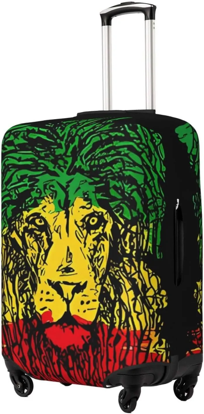 Travel Luggage Cover Suitcase Elastic Washable Stretch Rasta Lion Head 2 Suitcase Protector Bag,Anti-Scratch Spandex Double-Sided Baggage Covers For Wheeled Suitcase Kid Adult
