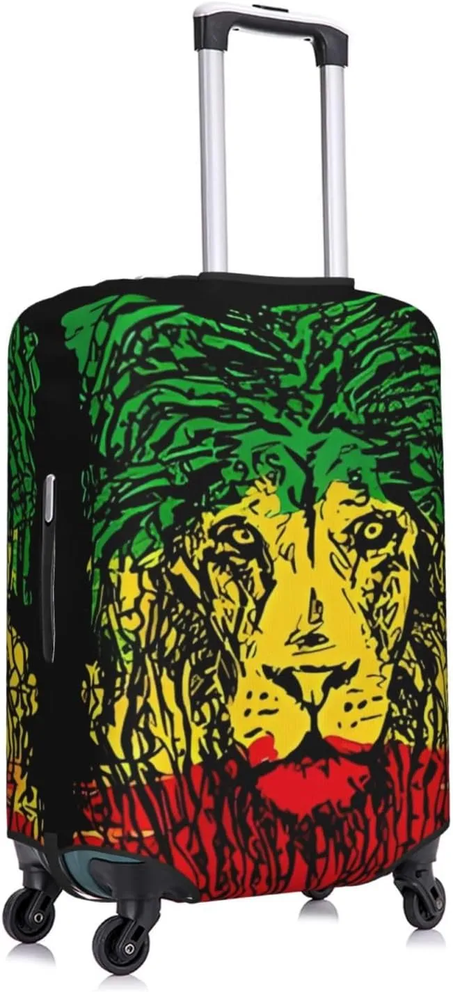 Travel Luggage Cover Suitcase Elastic Washable Stretch Rasta Lion Head 2 Suitcase Protector Bag,Anti-Scratch Spandex Double-Sided Baggage Covers For Wheeled Suitcase Kid Adult