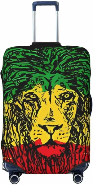 Travel Luggage Cover Suitcase Elastic Washable Stretch Rasta Lion Head 2 Suitcase Protector Bag,Anti-Scratch Spandex Double-Sided Baggage Covers For Wheeled Suitcase Kid Adult