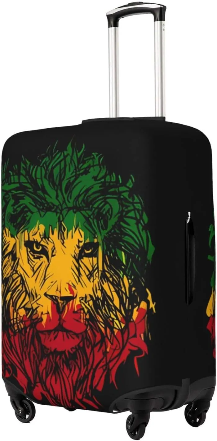 Travel Luggage Cover Suitcase Elastic Washable Stretch Rasta Lion Head Suitcase Protector Bag,Anti-Scratch Dust-Proof Double-Sided Baggage Covers For Wheeled Suitcase Kid Adult