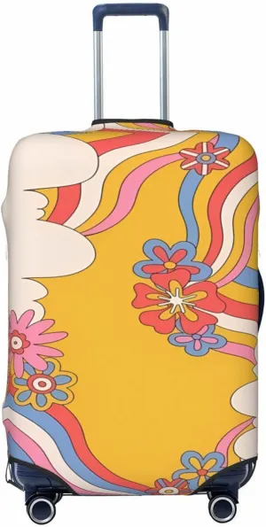 Travel Luggage Cover Suitcase Elastic Washable Stretch Retro Psychedelic Clouds Flowers Rainbow Suitcase Protector Bag,Anti-Scratch Dust-Proof Double-Sided