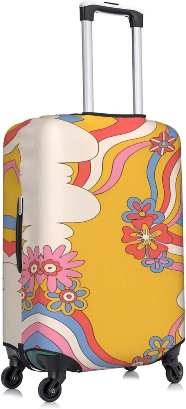 Travel Luggage Cover Suitcase Elastic Washable Stretch Retro Psychedelic Clouds Flowers Rainbow Suitcase Protector Bag,Anti-Scratch Dust-Proof Double-Sided