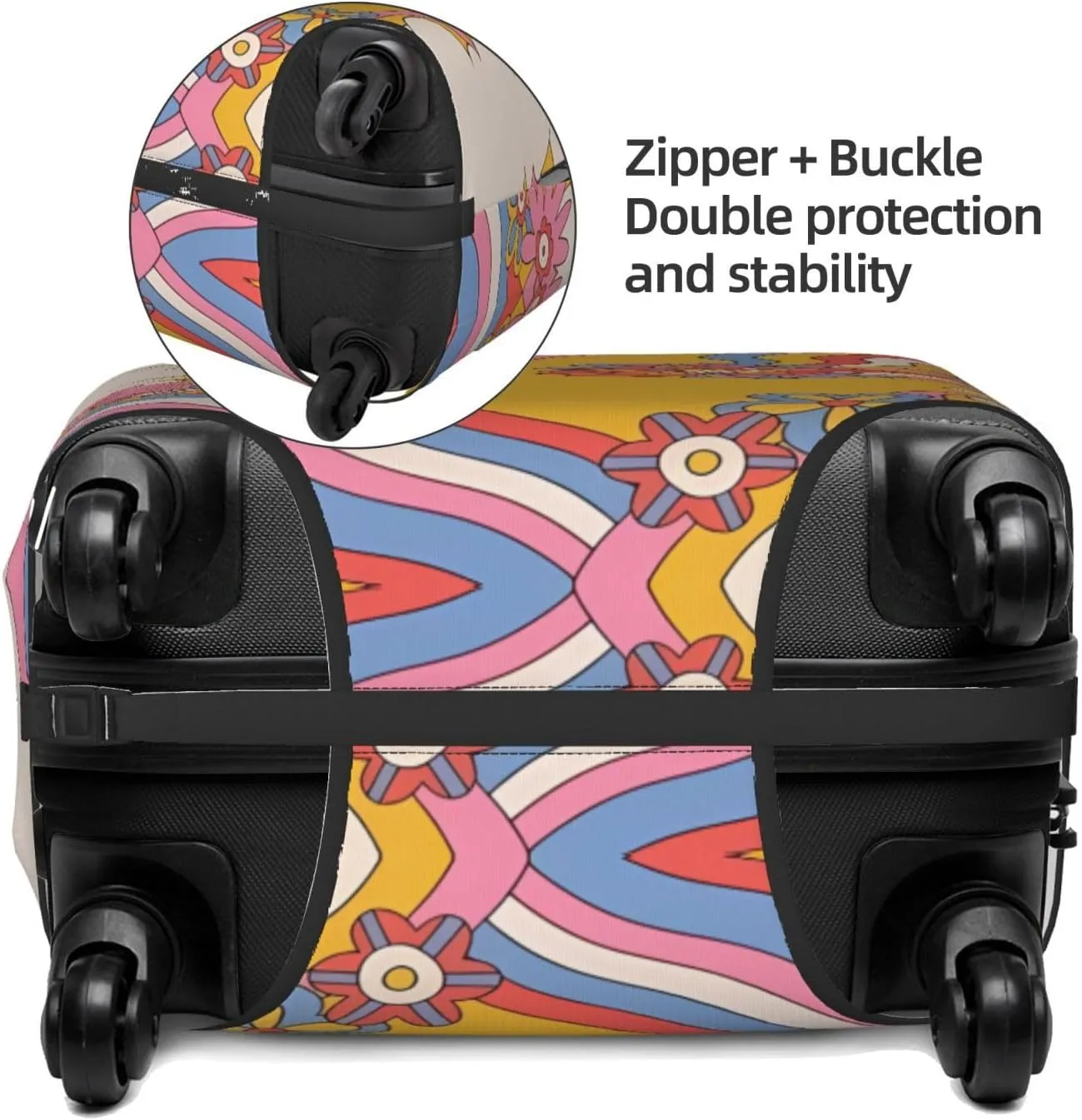 Travel Luggage Cover Suitcase Elastic Washable Stretch Retro Psychedelic Clouds Flowers Rainbow Suitcase Protector Bag,Anti-Scratch Dust-Proof Double-Sided